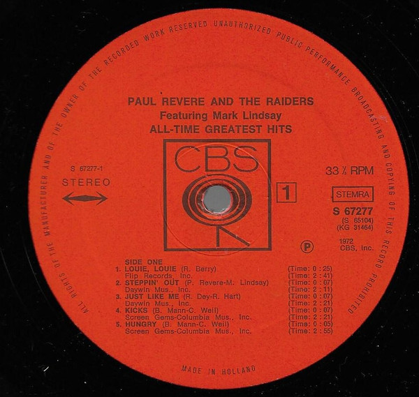 Paul Revere & The Raiders - All-Time Greatest Hits (2xLP, Comp)