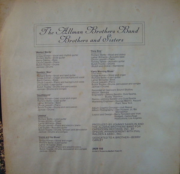 The Allman Brothers Band - Brothers And Sisters (LP, Album, RE, Gat)