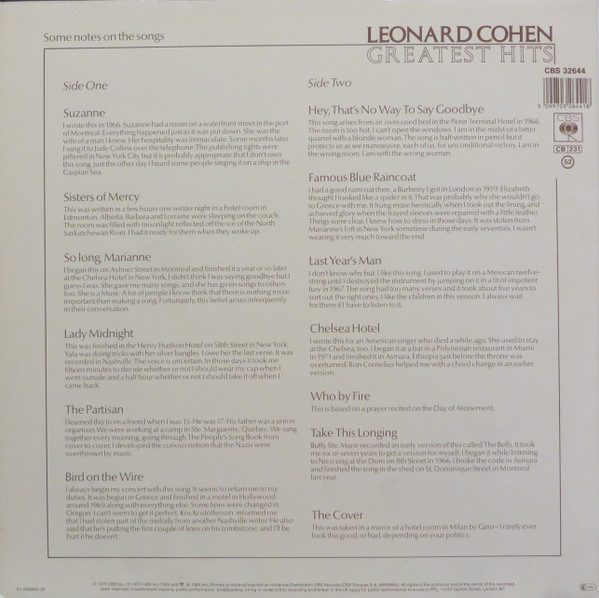 Leonard Cohen - Greatest Hits (LP, Comp, RE)
