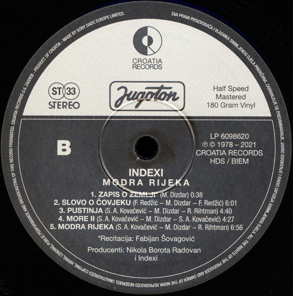 Indexi - Modra Rijeka (LP, Album, RE, RM, 180)