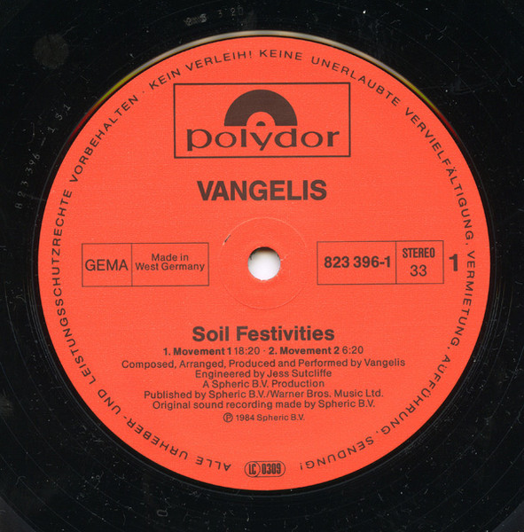 Vangelis - Soil Festivities (LP, Album)