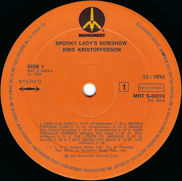 Kris Kristofferson - Spooky Lady's Sideshow (LP, Album)