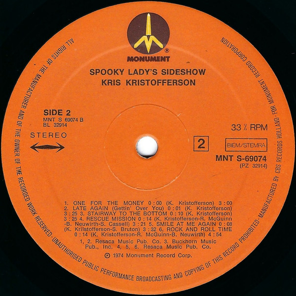 Kris Kristofferson - Spooky Lady's Sideshow (LP, Album)