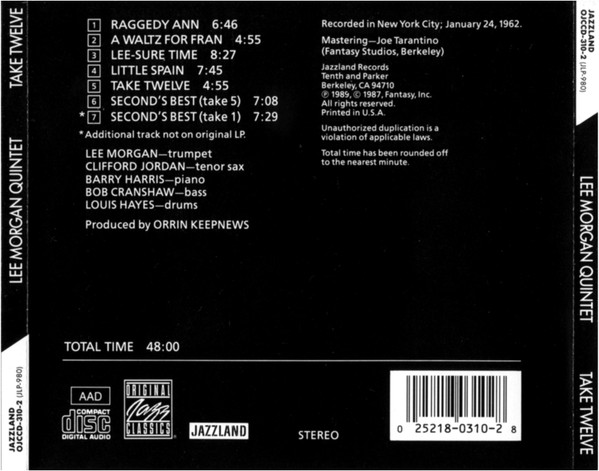 Lee Morgan Quintet - Take Twelve (CD, Album, RE, RM)