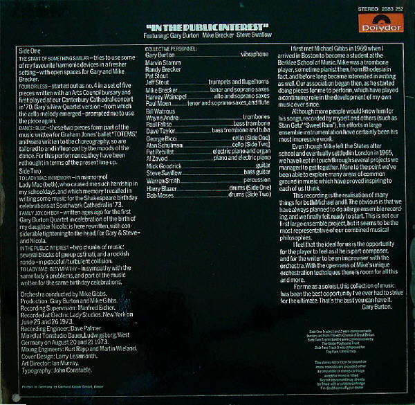Mike Gibbs* & Gary Burton - In The Public Interest (LP, Album)