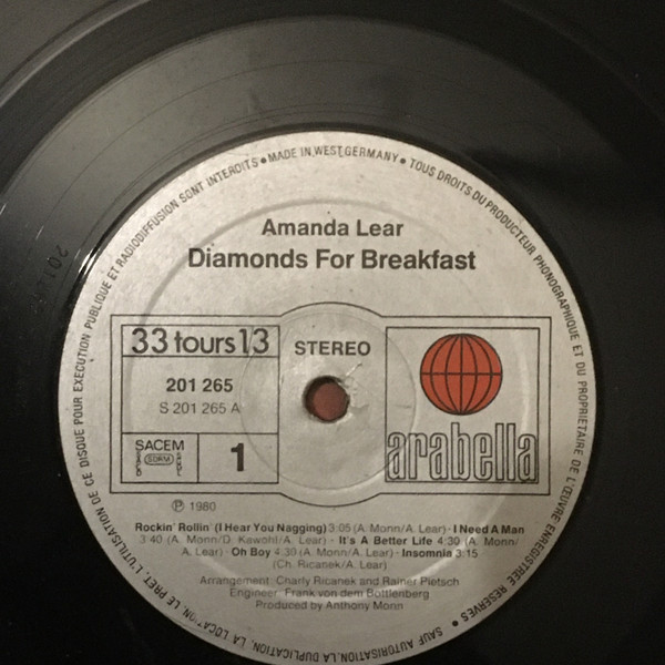 Amanda Lear - Diamonds For Breakfast (LP, Album)