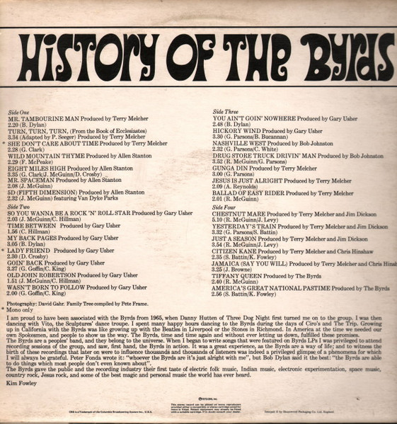 The Byrds - History Of The Byrds (2xLP, Comp, Ora)