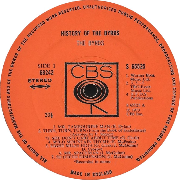 The Byrds - History Of The Byrds (2xLP, Comp, Ora)
