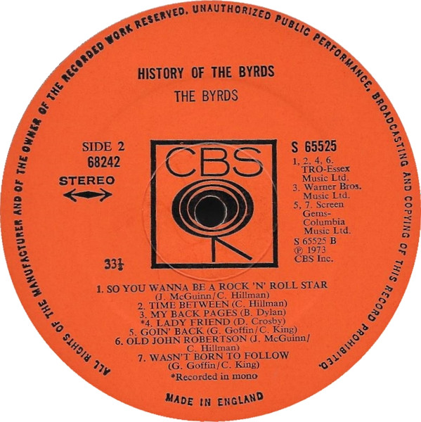 The Byrds - History Of The Byrds (2xLP, Comp, Ora)