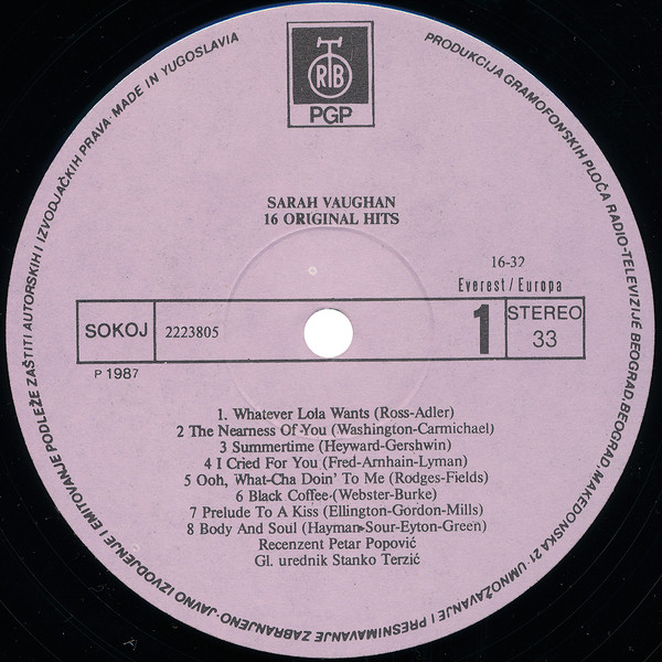 Sarah Vaughan - 16 Original Hits (LP, Comp)