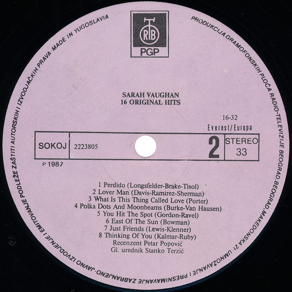 Sarah Vaughan - 16 Original Hits (LP, Comp)