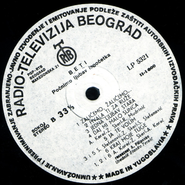 Beti* - Počnimo Ljubav Ispočetka (LP, Album, RE)