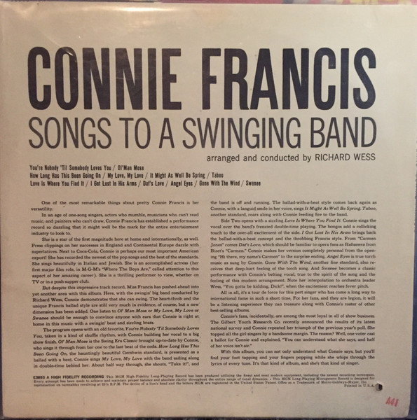 Connie Francis - Songs To A Swinging Band (LP, Album, Mono)