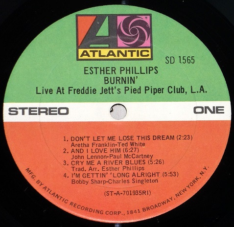 Esther Phillips - Burnin' (Live At Freddie Jett's Pied Piper, L.A.) (LP, Album, Phi)