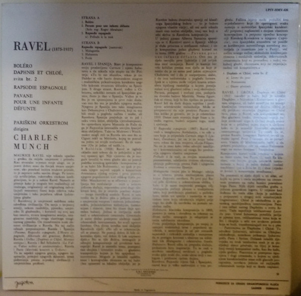 Ravel*, Ch. Munch* / Pariškim Orkestrom* - Bolero / Daphins Et Chloe -- Suite No. 2 / Pavane Pour Une Infante Defunte (LP, Album)
