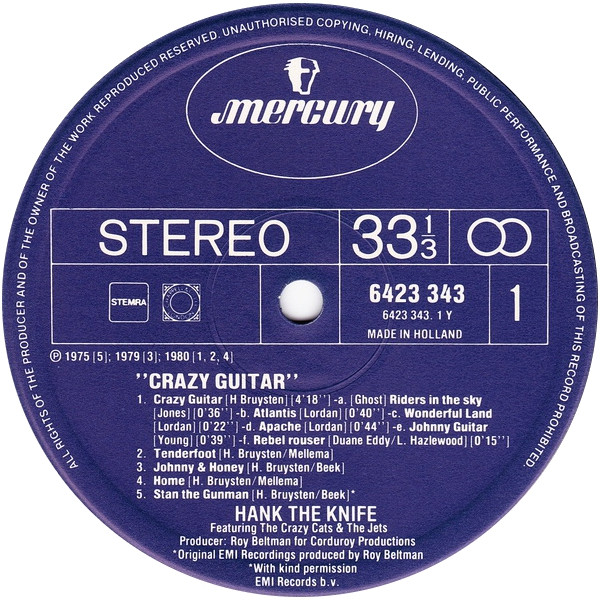 Hank The Knife Featuring The Jets* & The Crazy Cats* - Crazy Guitar (LP, Album)