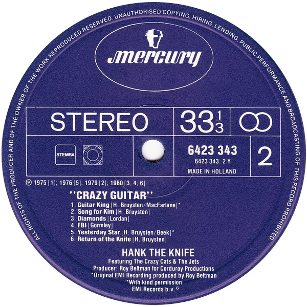 Hank The Knife Featuring The Jets* & The Crazy Cats* - Crazy Guitar (LP, Album)