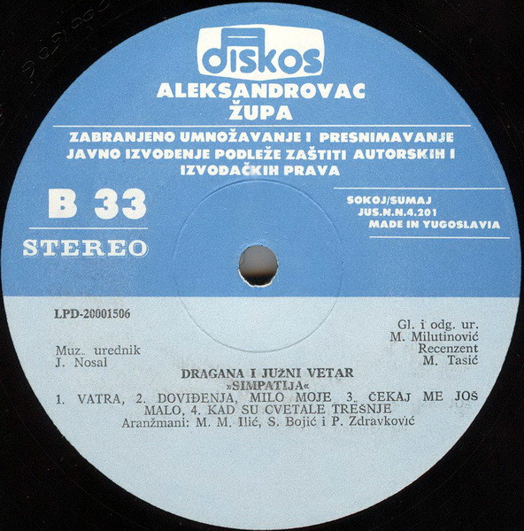 Dragana* I Južni Vetar - Simpatija (LP, Album)