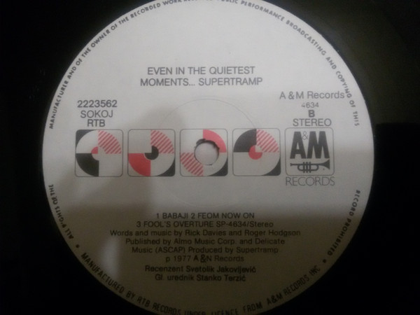 Supertramp - Even In The Quietest Moments... (LP, Album, RE)