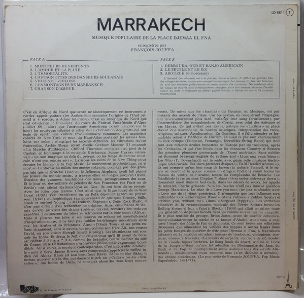 Various Enregistrée Par François Jouffa - Marrakech - Musique Populaire De La Place Djemaa El Fna (LP)