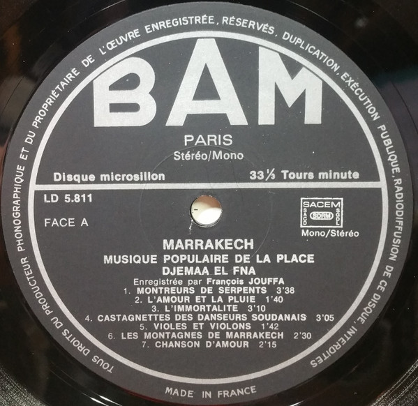 Various Enregistrée Par François Jouffa - Marrakech - Musique Populaire De La Place Djemaa El Fna (LP)