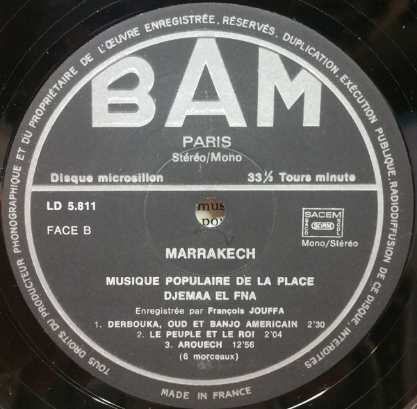 Various Enregistrée Par François Jouffa - Marrakech - Musique Populaire De La Place Djemaa El Fna (LP)