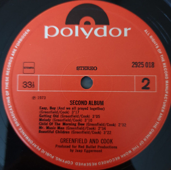 Greenfield And Cook* - Second Album (LP, Album)