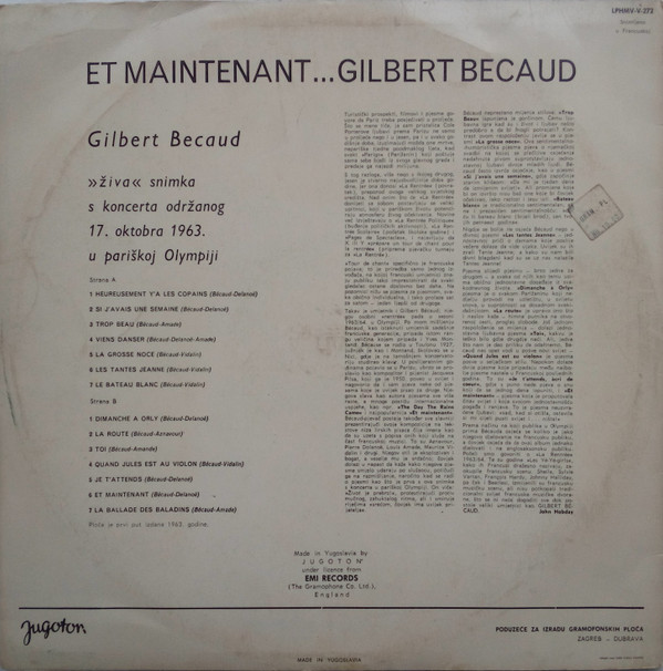 Gilbert Bécaud - Et Maintenant... (LP, Album, Mono)