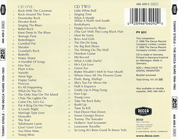 Tommy Steele - The Decca Years 1956-1963 (2xCD, Comp, RM)