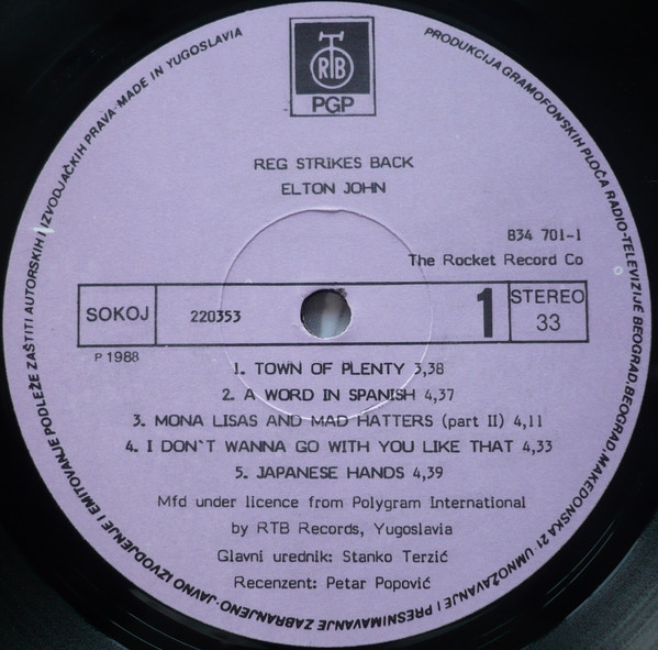 Elton John - Reg Strikes Back (LP, Album, Fol)