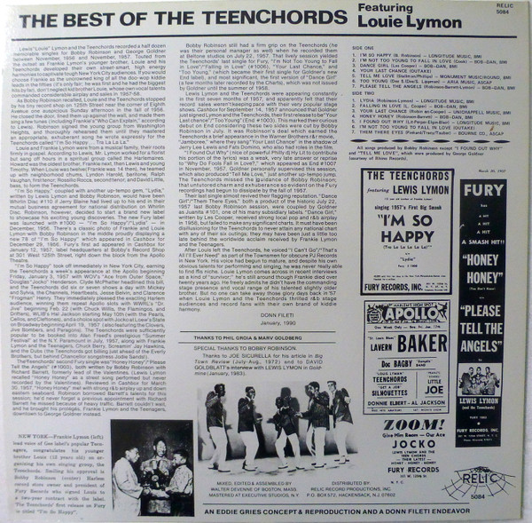 The Teenchords Featuring Louie Lymon - The Best Of (LP, Comp, Bla)