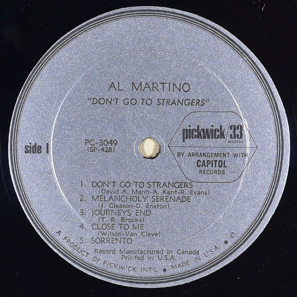 Al Martino - Don't Go To Strangers (LP, Album, Mono)