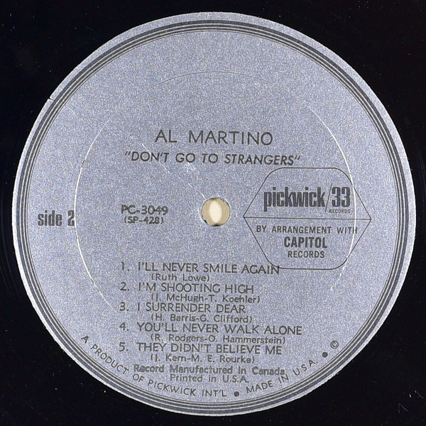 Al Martino - Don't Go To Strangers (LP, Album, Mono)