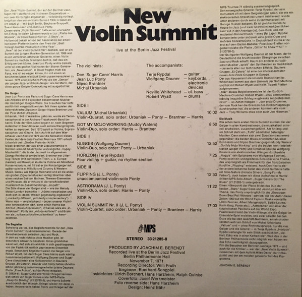 Don 'Sugar Cane' Harris*, Jean-Luc Ponty, Nipso Brantner, Michal Urbaniak* - New Violin Summit (2xLP, Album)