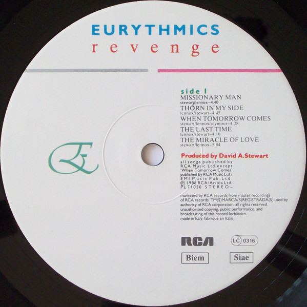 Eurythmics - Revenge (LP, Album, Ita)