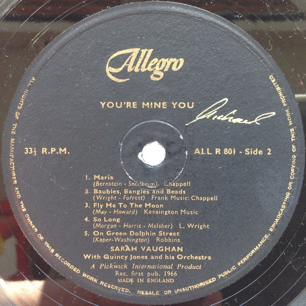 Sarah Vaughan - You're Mine You (LP, Album)