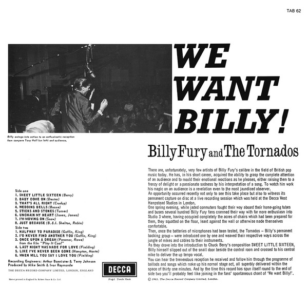 Billy Fury And The Tornados - We Want Billy! (LP, Album, RE)