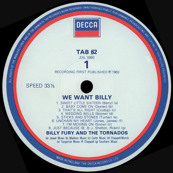 Billy Fury And The Tornados - We Want Billy! (LP, Album, RE)
