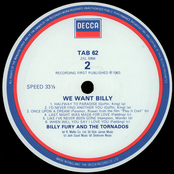 Billy Fury And The Tornados - We Want Billy! (LP, Album, RE)