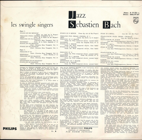 Les Swingle Singers - Jazz Sébastian Bach (LP, Album, Mono, RE, Gre)