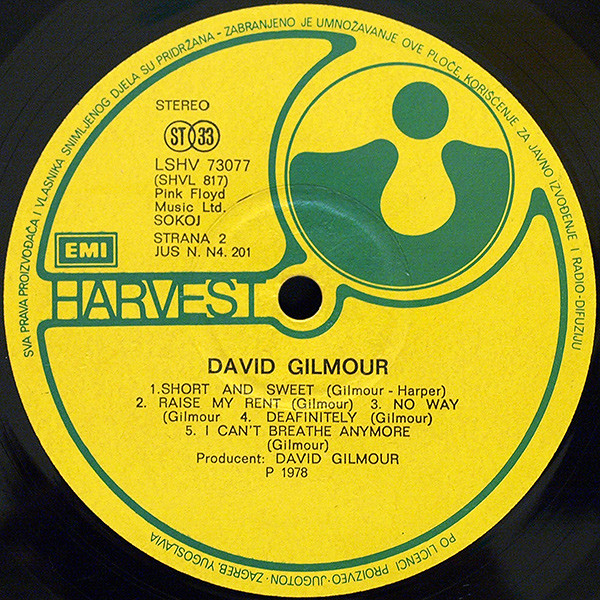 David Gilmour - David Gilmour (LP, Album, Gat)