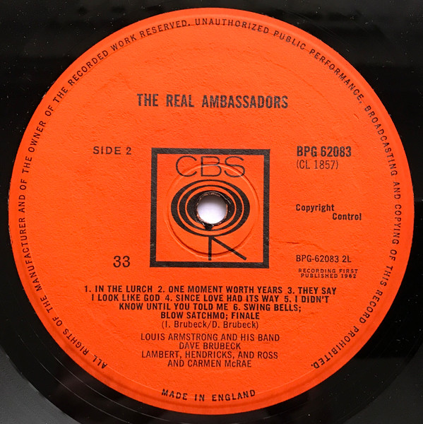 Louis Armstrong And His Band, Dave Brubeck, Lambert, Hendricks And Ross* and Carmen McRae - The Real Ambassadors (LP, Album, Mono)