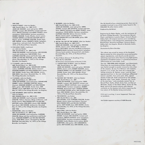 John Lee Hooker - Free Beer And Chicken (LP, Album, Quad, San)