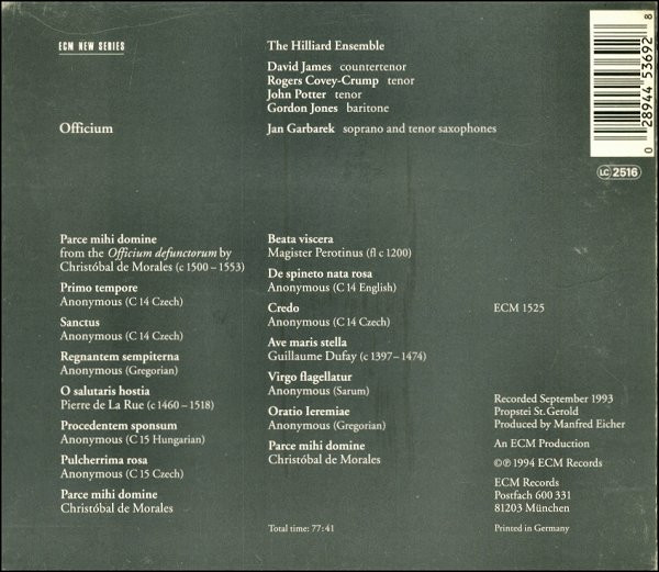 Jan Garbarek / The Hilliard Ensemble - Officium (CD, Album, RE, Sli)