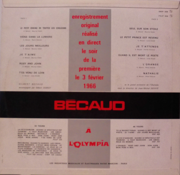 Bécaud* - Bécaud À L'Olympia (LP, Album)