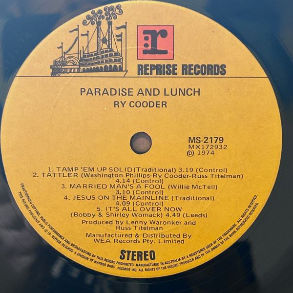 Ry Cooder - Paradise And Lunch (LP, Album)