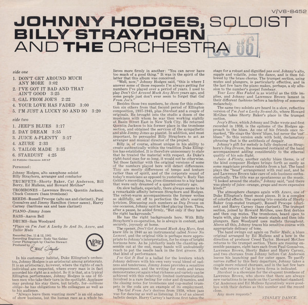 Johnny Hodges With Billy Strayhorn - Johnny Hodges With Billy Strayhorn And The Orchestra (LP, Album, Mono)