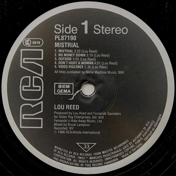 Lou Reed - Mistrial (LP, Album)