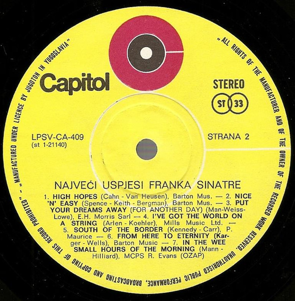 Frank Sinatra - Najveći Uspjesi Franka Sinatre (LP, Comp)