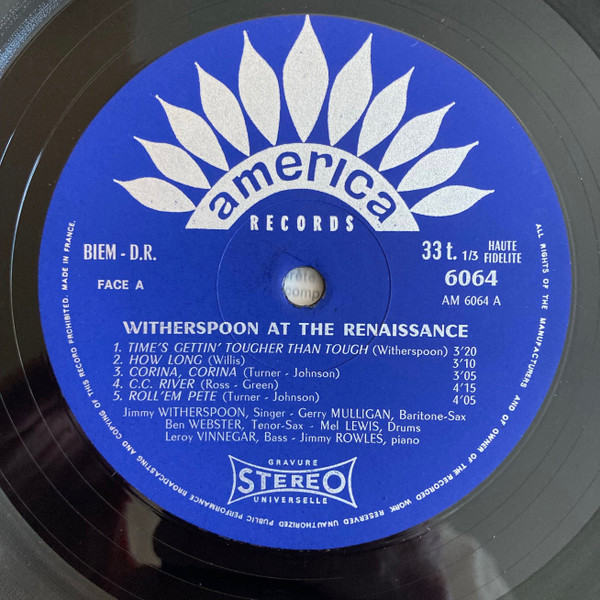Jimmy Witherspoon - Gerry Mulligan - Ben Webster - Live At The Renaissance Of Los Angeles (LP, Album, RE)